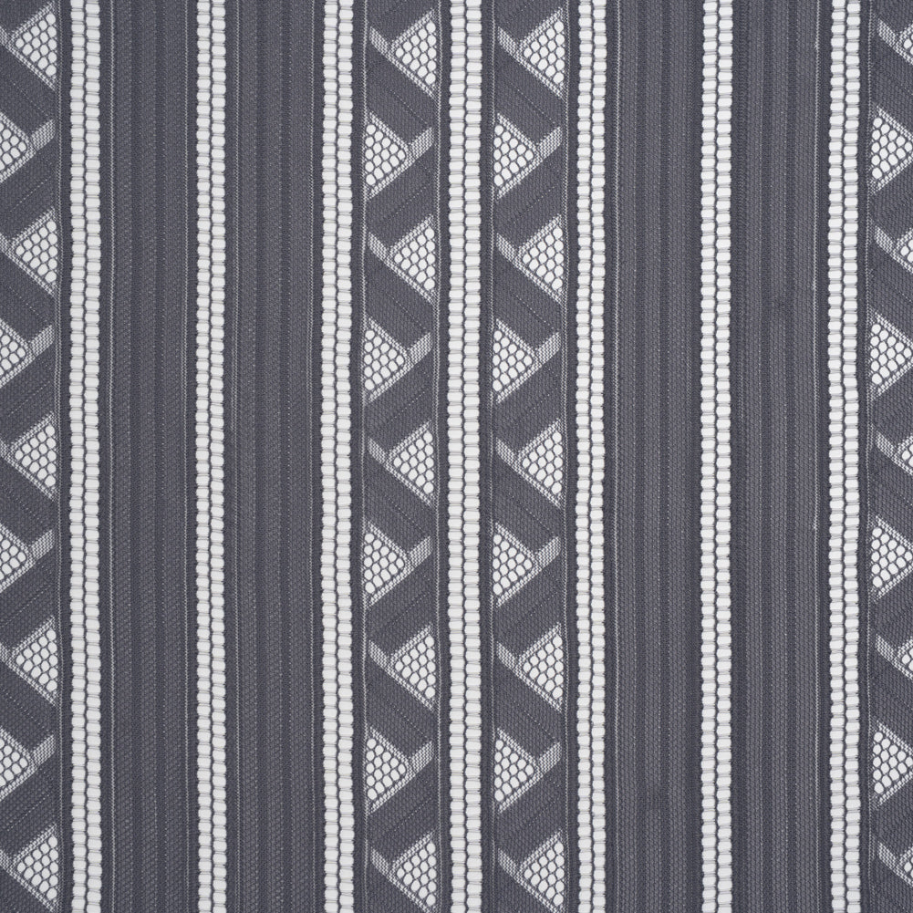Corded Lace - Gray and Silver Geometric Stripes