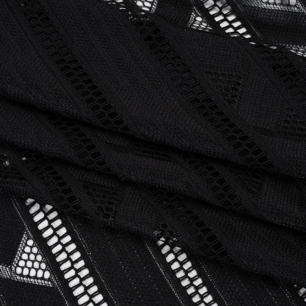 Corded Lace - Black Geometric Stripes - Folded