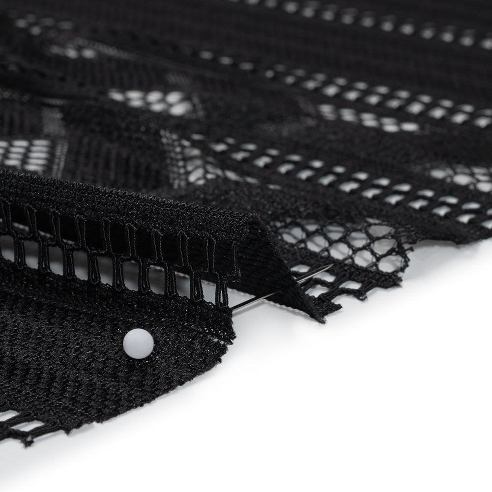 Corded Lace - Black Geometric Stripes - Detail