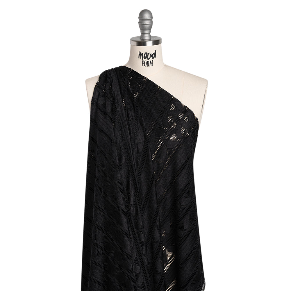 Corded Lace - Black Geometric Stripes - Drape
