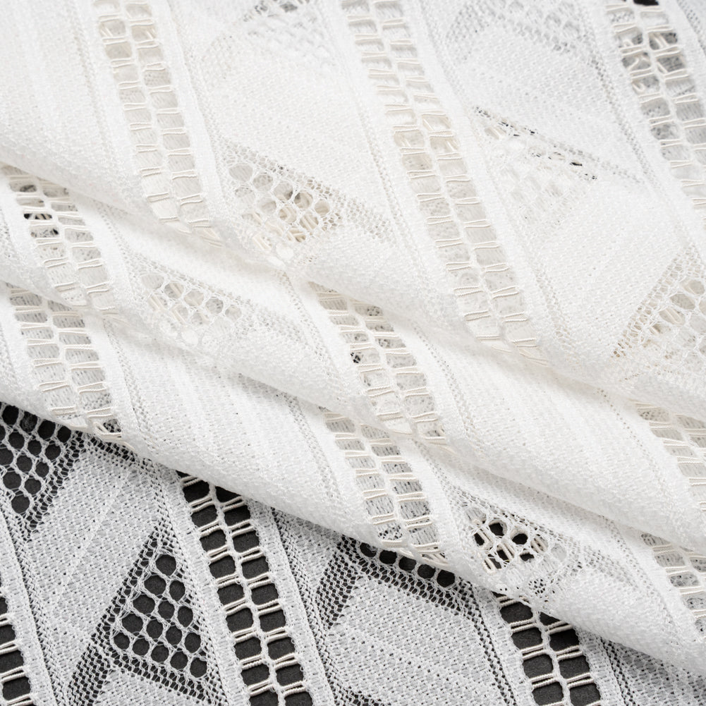 Corded Lace - Ivory Geometric Stripes - Folded
