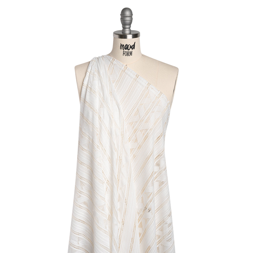 Corded Lace - Ivory Geometric Stripes - Drape