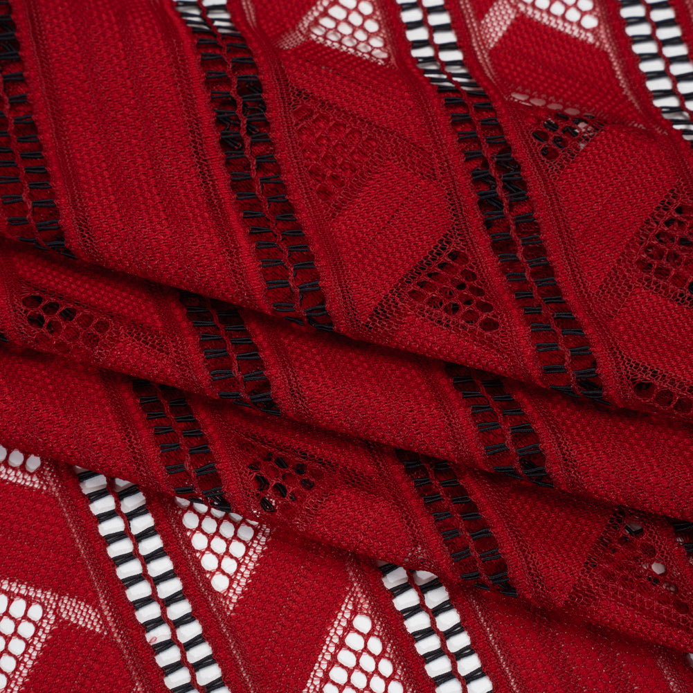 Corded Lace - Red and Black Geometric Stripes - Folded