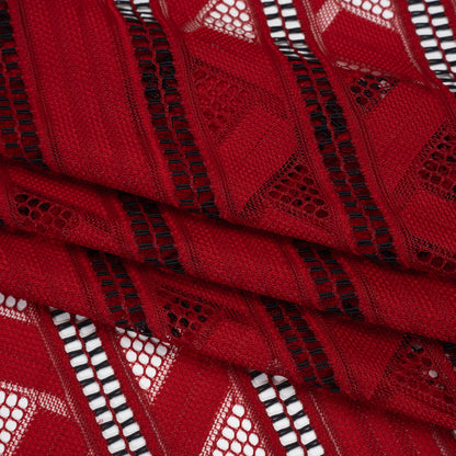 Corded Lace - Red and Black Geometric Stripes