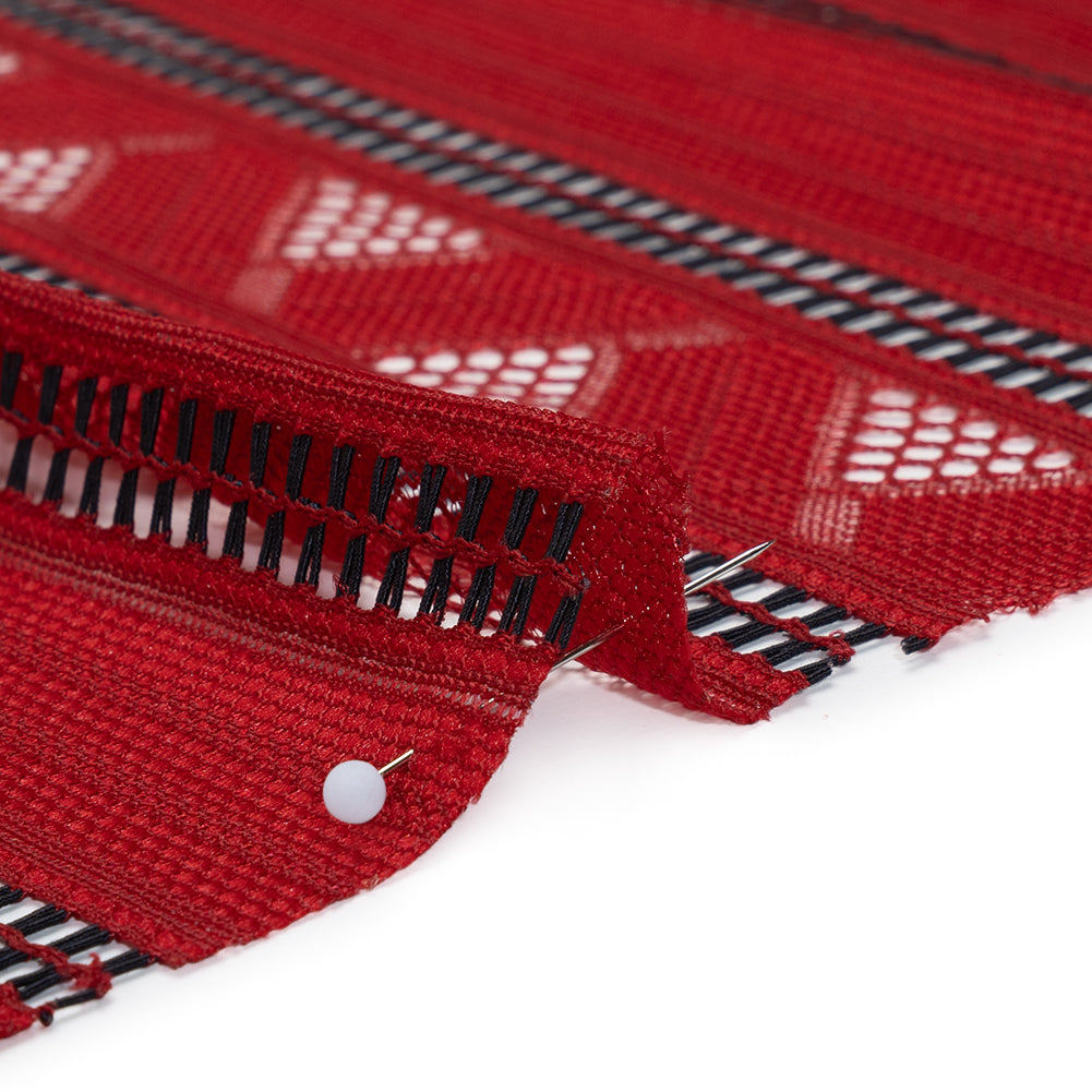 Corded Lace - Red and Black Geometric Stripes - Detail