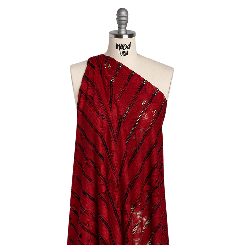 Corded Lace - Red and Black Geometric Stripes - Drape