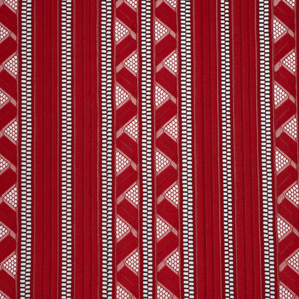 Corded Lace - Red and Black Geometric Stripes
