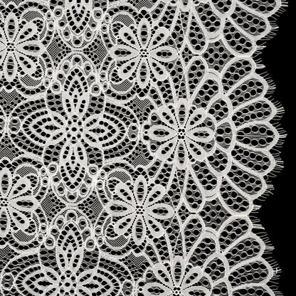 Corded Lace with Finished Edges - Ivory Radiant Floral