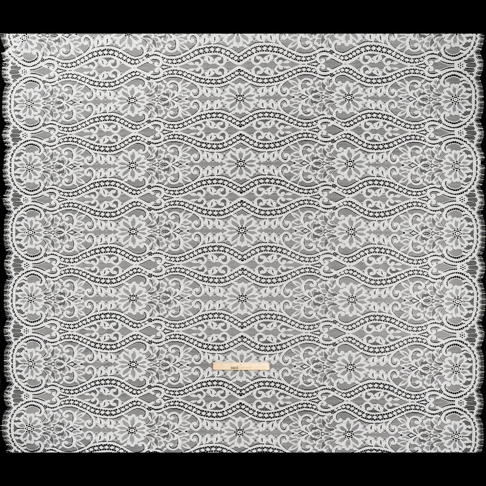 Corded Lace Panel with Finished Edges - Ivory Flowers, Dots and Wavy Lines - Full