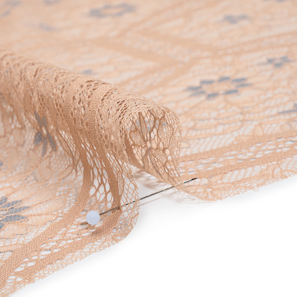Raschel Lace Panel with Finished Edges - Sand and Steel Blue Geometric and Floral - Detail