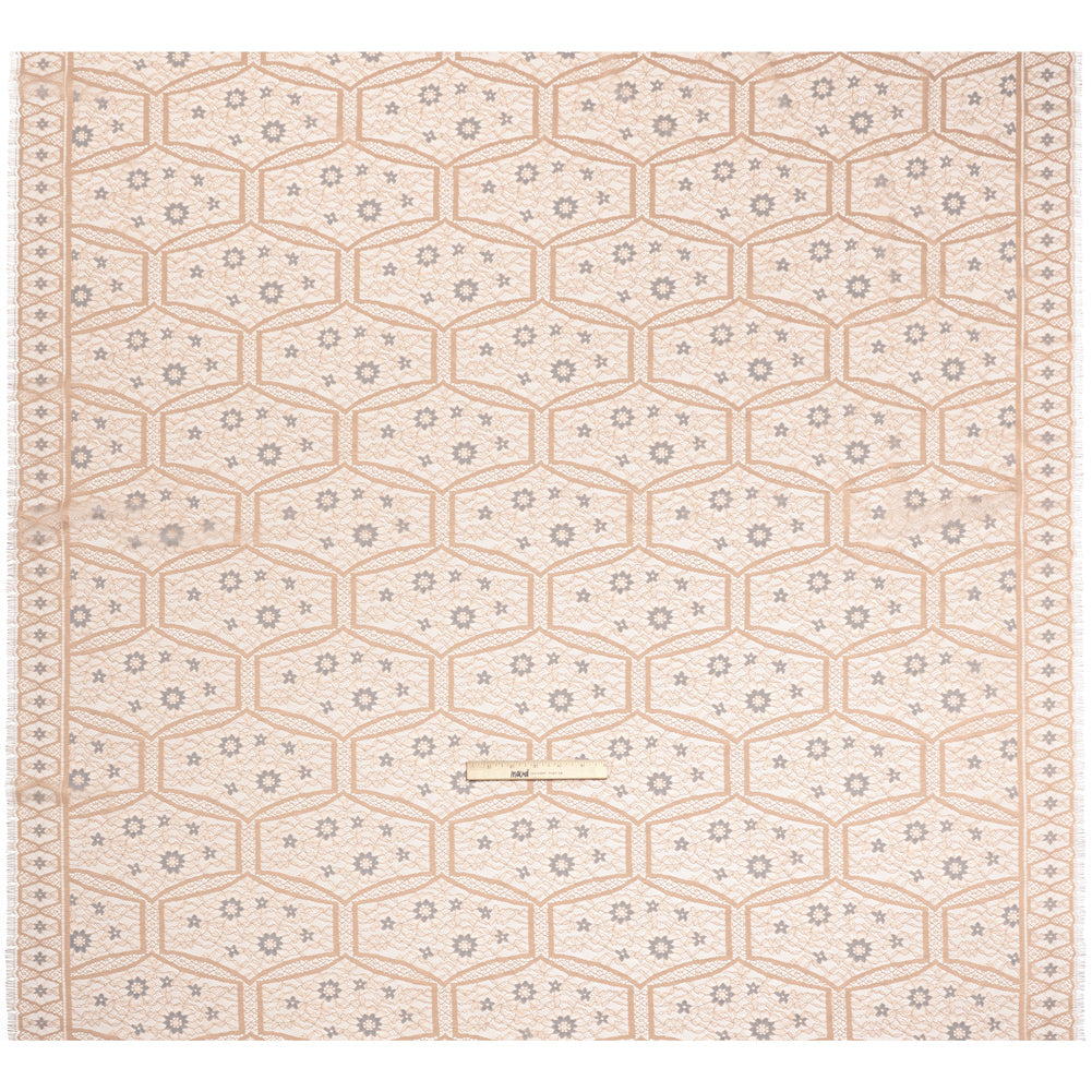 Raschel Lace Panel with Finished Edges - Sand and Steel Blue Geometric and Floral - Full