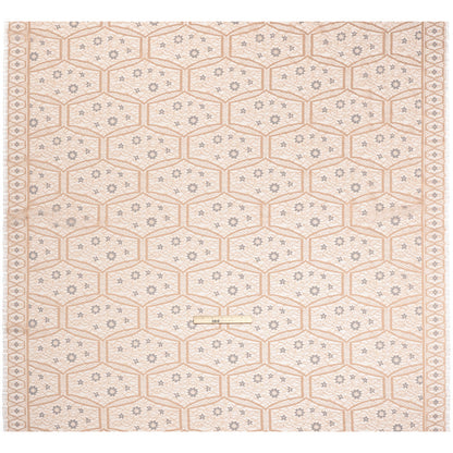 Raschel Lace Panel with Finished Edges - Sand and Steel Blue Geometric and Floral