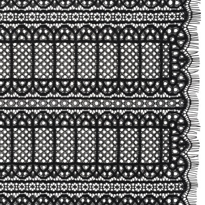 Raschel Lace Panel with Finished Edges - Black Geometric Rows of Windows