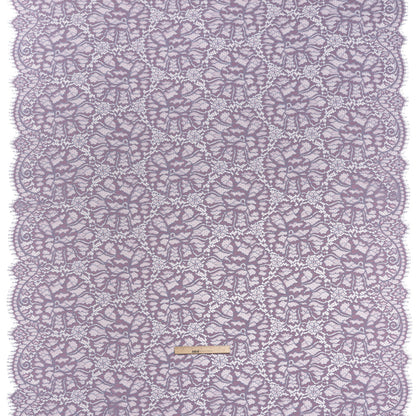 Corded Raschel Lace Panel with Finished Edges - Lavender and Sky Blue All-Over Flowers and Leaves