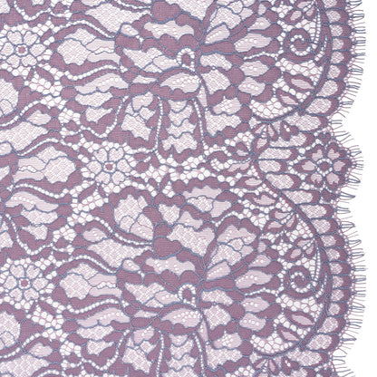 Corded Raschel Lace Panel with Finished Edges - Lavender and Sky Blue All-Over Flowers and Leaves