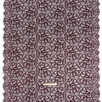 Corded Raschel Lace Panel with Finished Edges - Burgundy and Navy All-Over Flowers and Leaves Full
