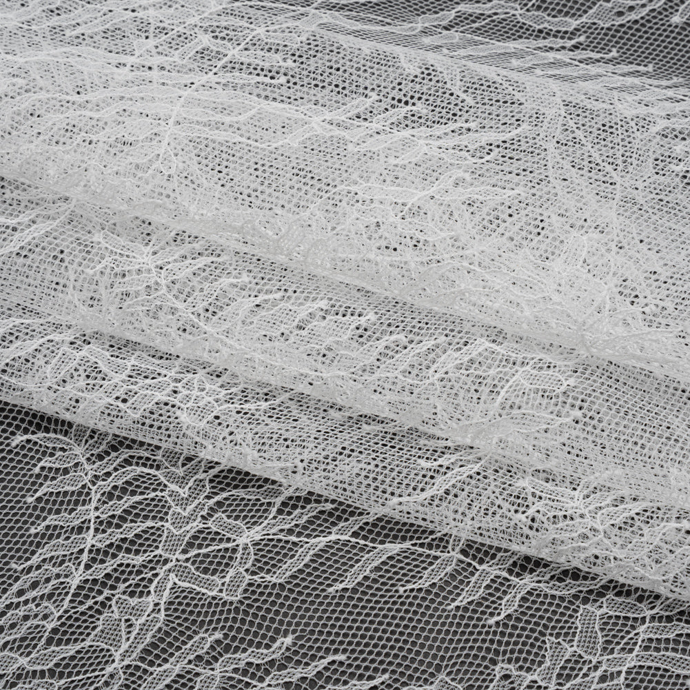 Raschel Lace Panel with Finished Edges - Ivory Delicate Leafy Vines on Net - Folded