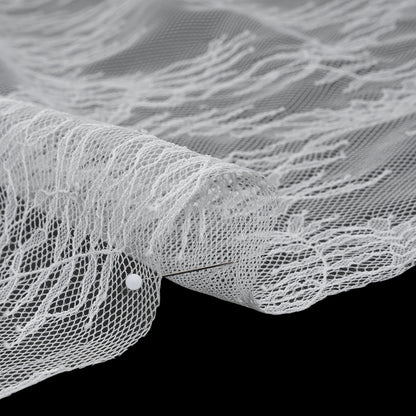 Raschel Lace Panel with Finished Edges - Ivory Delicate Leafy Vines on Net
