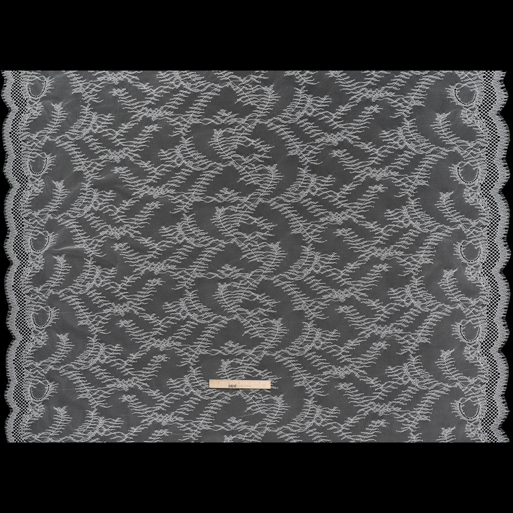 Raschel Lace Panel with Finished Edges - Ivory Delicate Leafy Vines on Net - Full