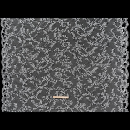 Raschel Lace Panel with Finished Edges - Ivory Delicate Leafy Vines on Net