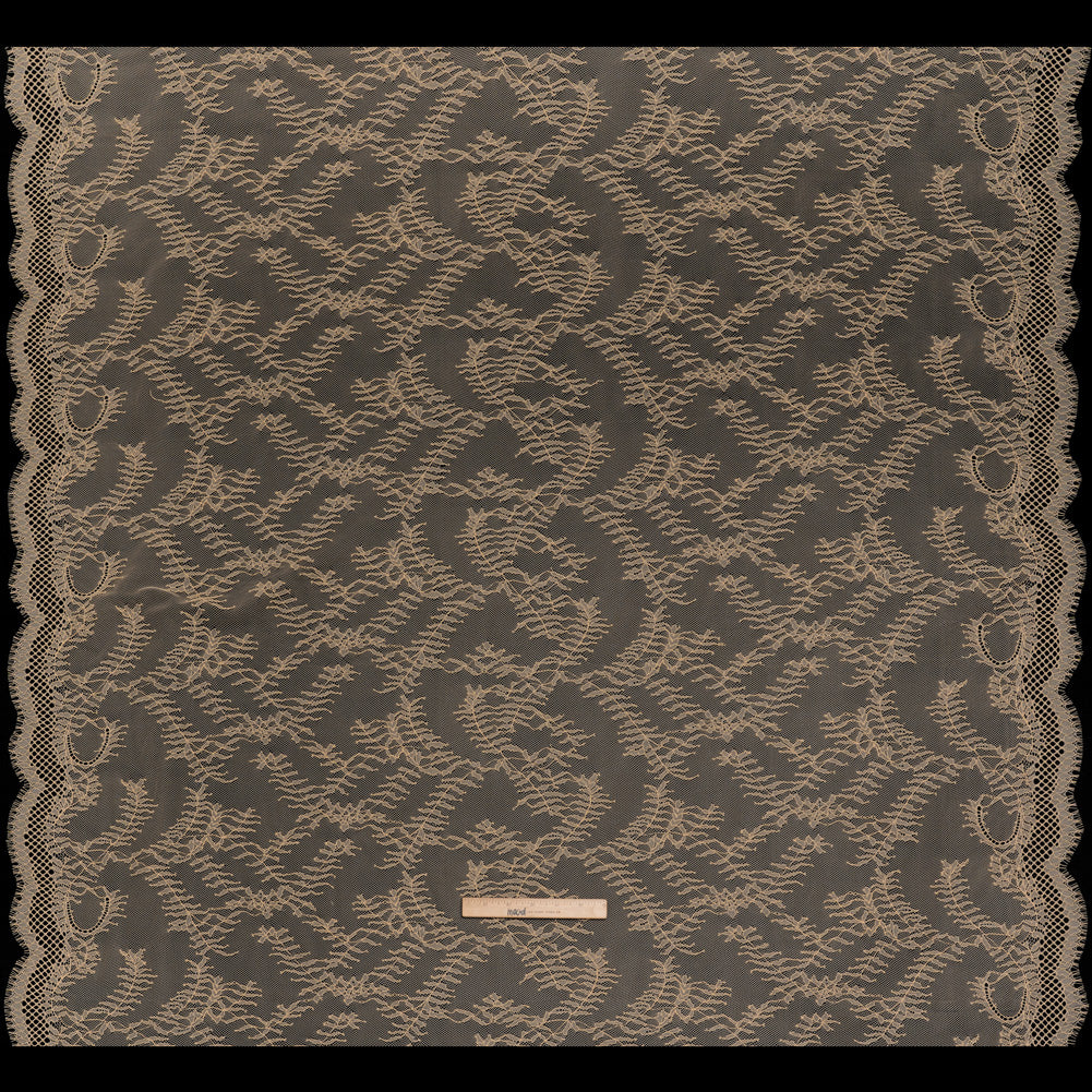 Raschel Lace Panel with Finished Edges - Buff Delicate Leafy Vines on Net - Full