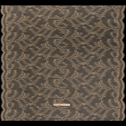 Raschel Lace Panel with Finished Edges - Buff Delicate Leafy Vines on Net