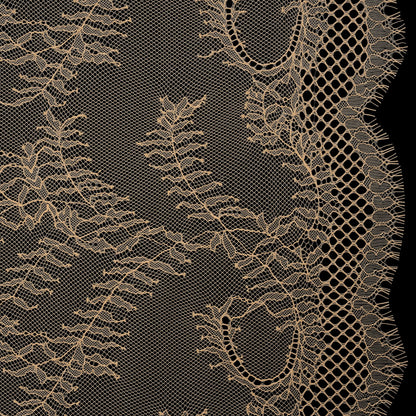 Raschel Lace Panel with Finished Edges - Buff Delicate Leafy Vines on Net