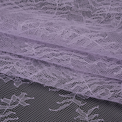 Raschel Lace Panel with Finished Edges - Lavender Delicate Leafy Vines on Net