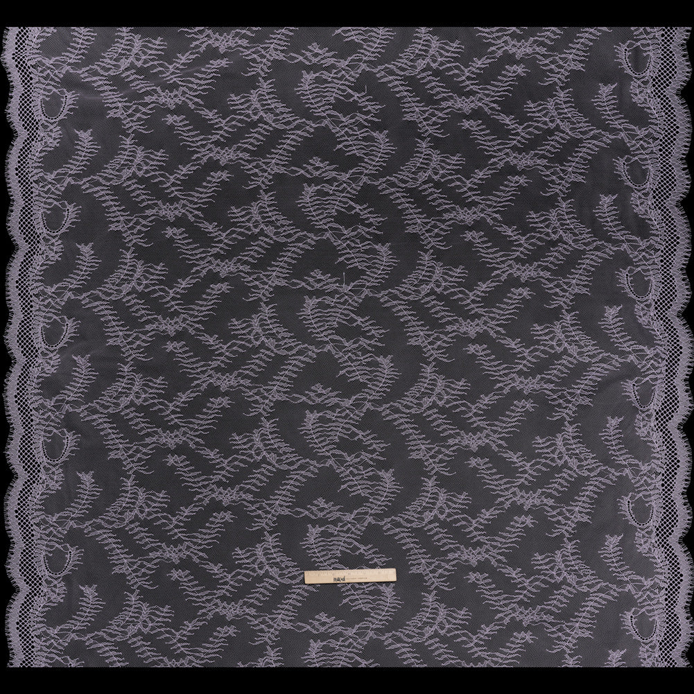 Raschel Lace Panel with Finished Edges - Lavender Delicate Leafy Vines on Net - Full