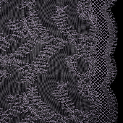 Raschel Lace Panel with Finished Edges - Lavender Delicate Leafy Vines on Net