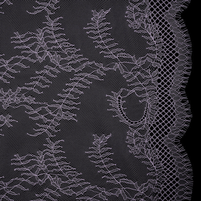Raschel Lace Panel with Finished Edges - Lavender Delicate Leafy Vines on Net