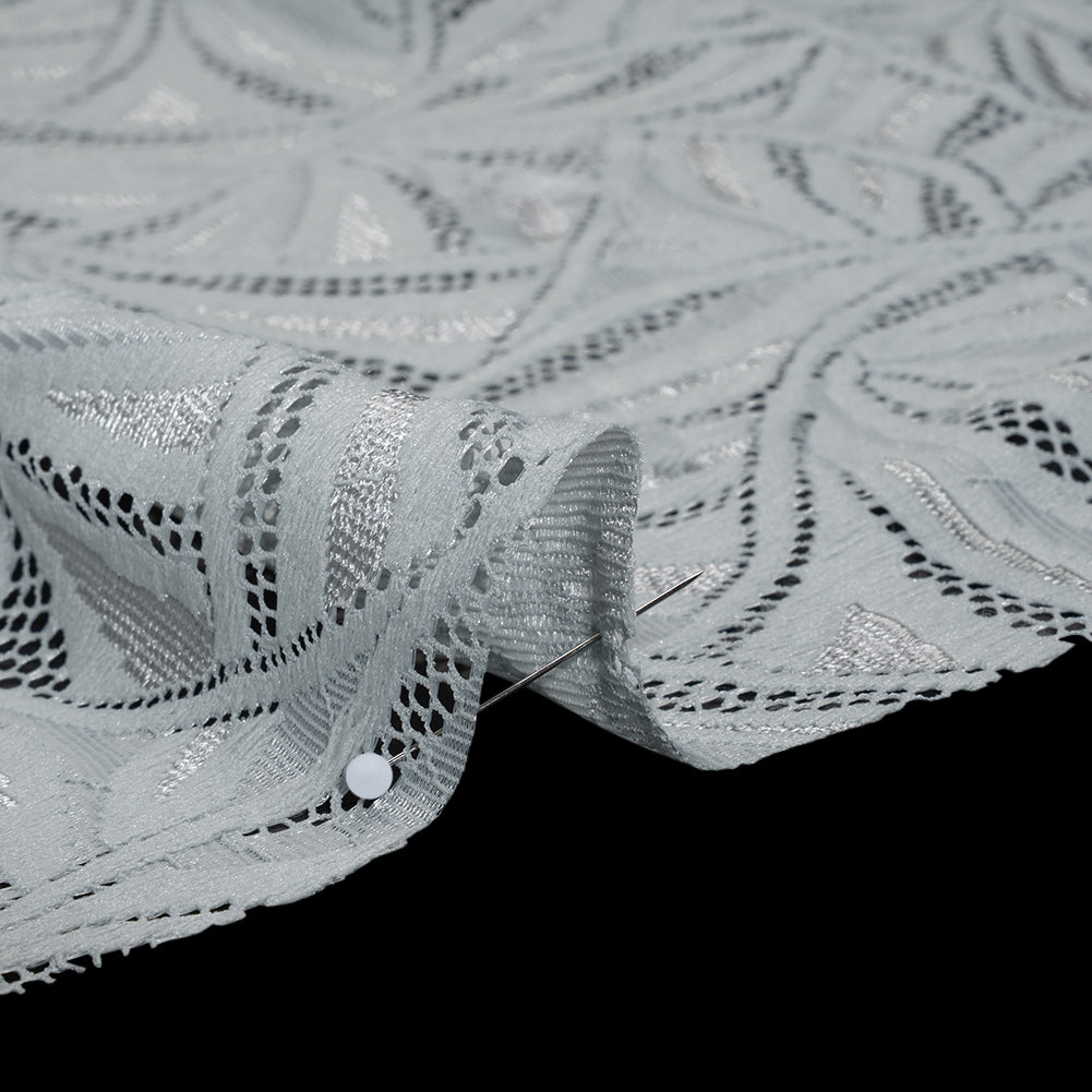 Stretch Raschel Lace with Finished Edges - Silver Flying Fans Detail