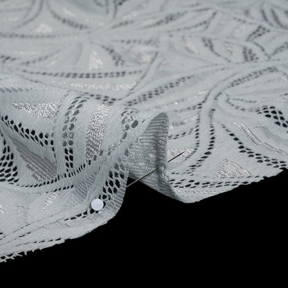 Stretch Raschel Lace with Finished Edges - Silver Flying Fans Detail