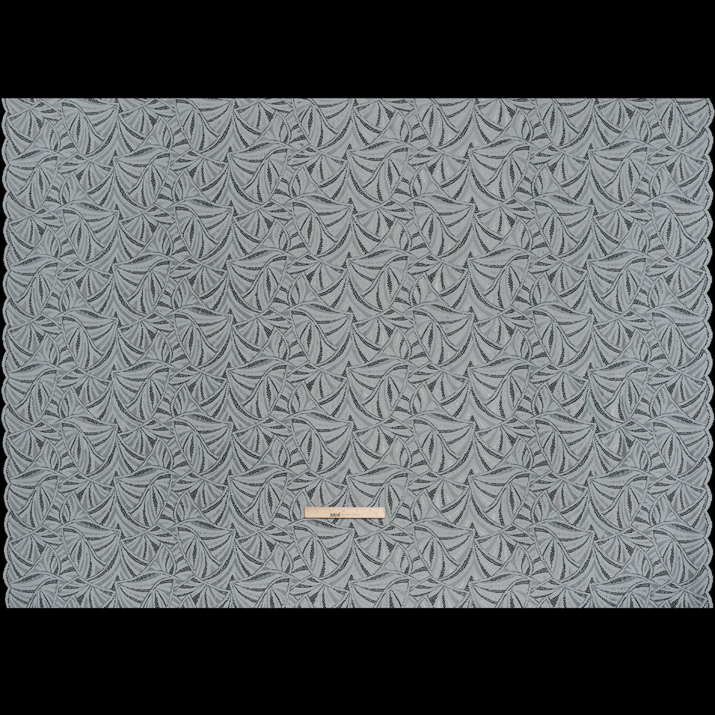 Stretch Raschel Lace with Finished Edges - Silver Flying Fans Full