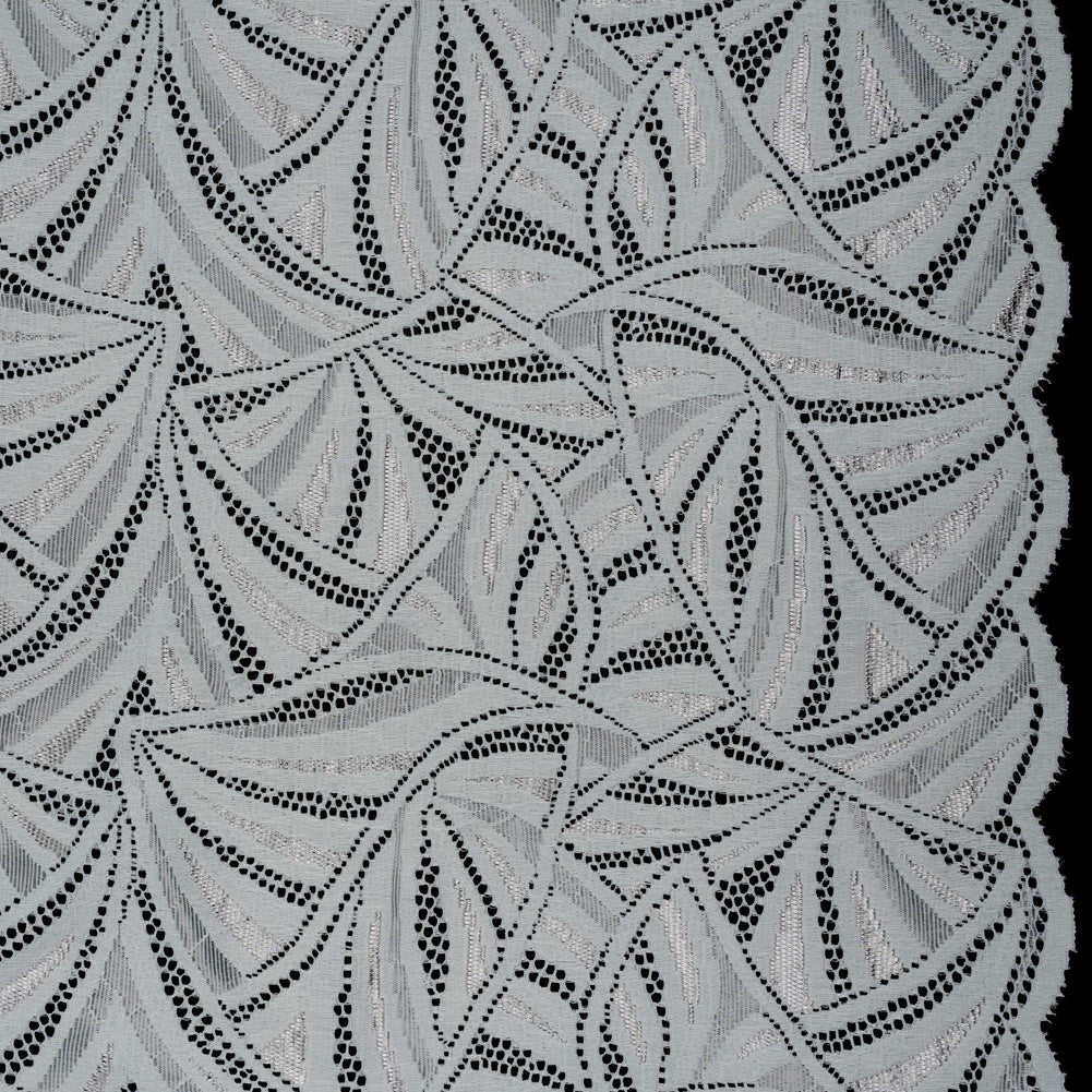 Stretch Raschel Lace with Finished Edges - Silver Flying Fans