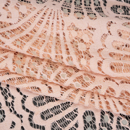 Stretch Raschel Lace with Finished Edges - Blush Pink and Light Blue Shell Fans