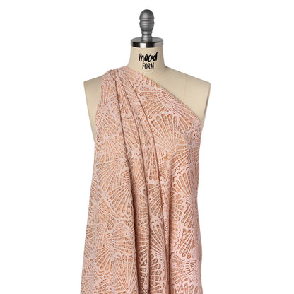 Stretch Raschel Lace with Finished Edges - Blush Pink and Light Blue Shell Fans