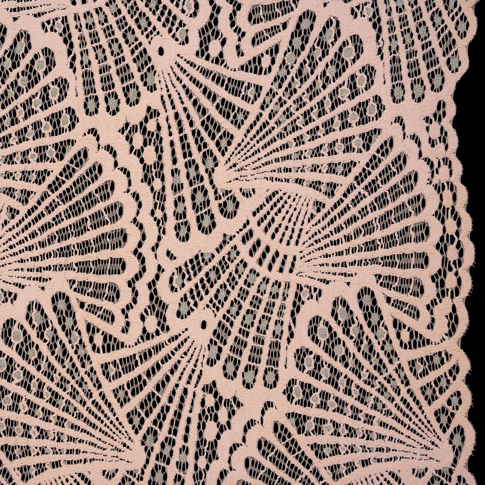 Stretch Raschel Lace with Finished Edges - Blush Pink and Light Blue Shell Fans