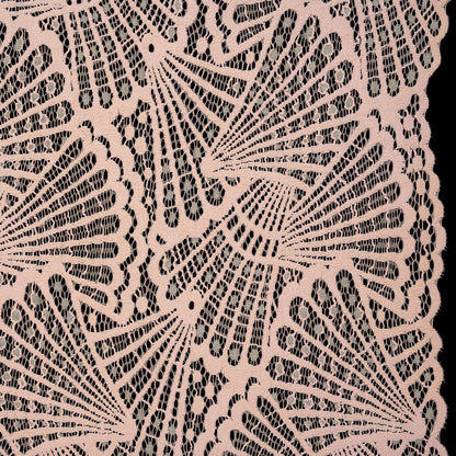 Stretch Raschel Lace with Finished Edges - Blush Pink and Light Blue Shell Fans