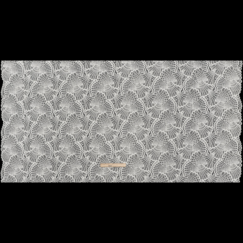 Stretch Raschel Lace with Finished Edges - Ivory Shell Fans Full