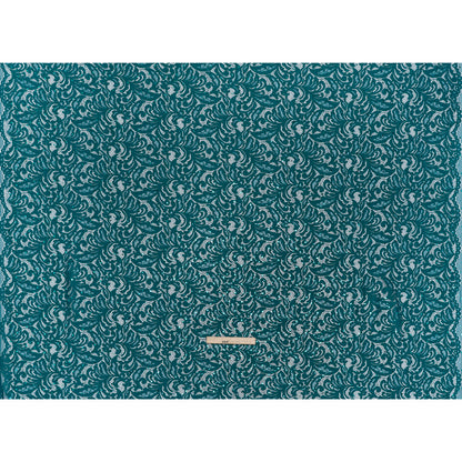 Stretch Raschel Lace with Metallic Spots - Dark Teal and Navy Fancy Leaves and Flowers