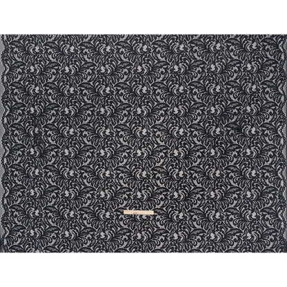 Stretch Raschel Lace with Metallic Spots - Black Fancy Leaves and Flowers
