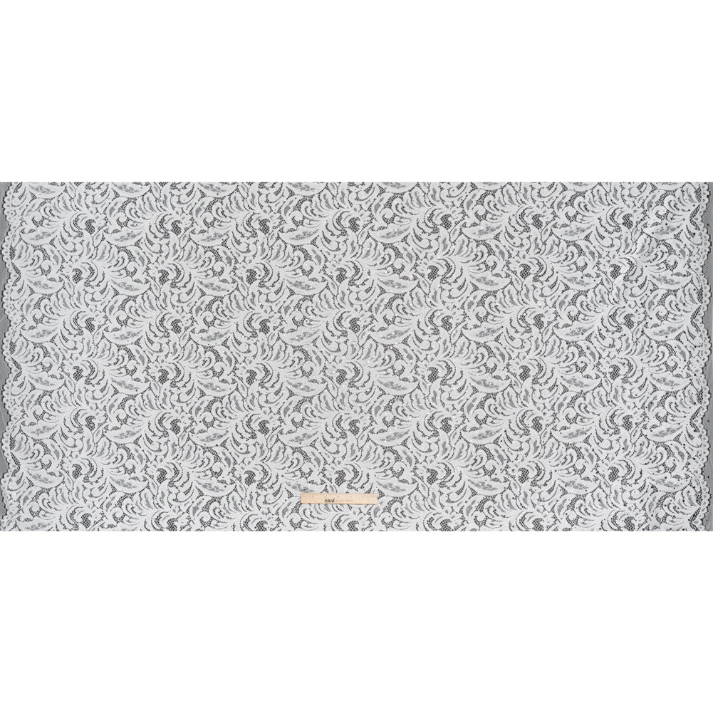 Stretch Raschel Lace with Metallic Spots - Silver and Ivory Fancy Leaves and Flowers - Full