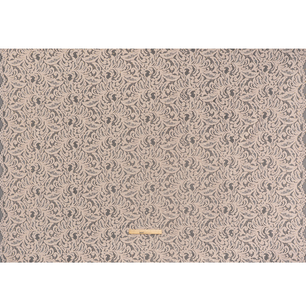 Stretch Raschel Lace with Metallic Spots - Blush and Gold Fancy Leaves and Flowers - Full
