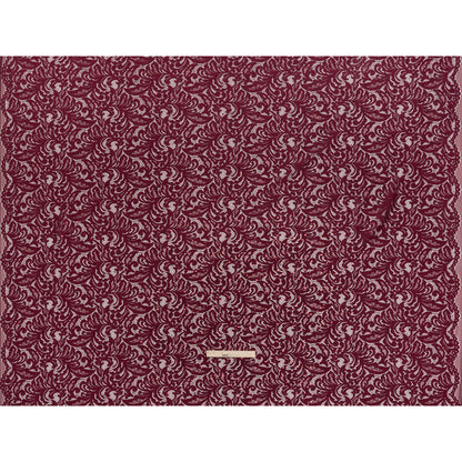 Stretch Raschel Lace with Metallic Spots - Burgundy Fancy Leaves and Flowers