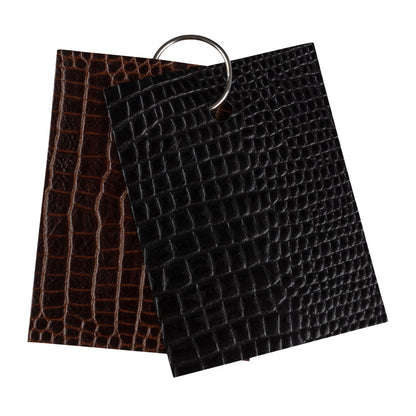 Lorraine Italian Black Semi-Aniline Alligator Embossed Top Grain Cow Leather Hide Folded
