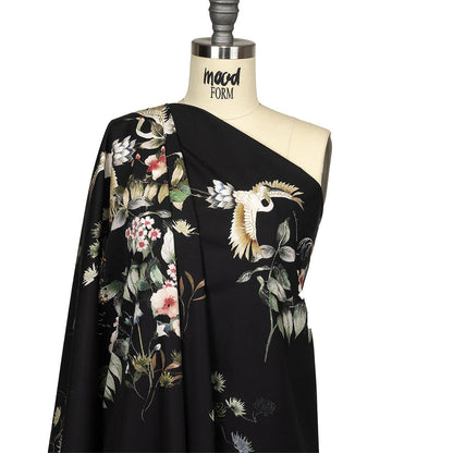 Cotton Poplin - Black and Green Birds and Flowers - La Grande Tournee Print - Mood Exclusive Jacques Collection