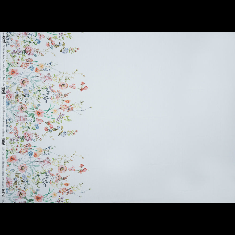Cotton Poplin - White Floral Border - La Marche des Fleurs Print - Mood Exclusive Jacques Collection - Full