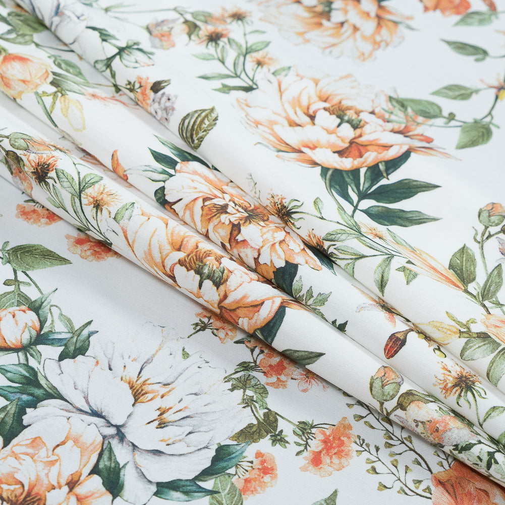 Cotton Poplin - Orange and Green Floral - Les Fleurs de L'amour Print - Mood Exclusive Jacques Collection - Folded