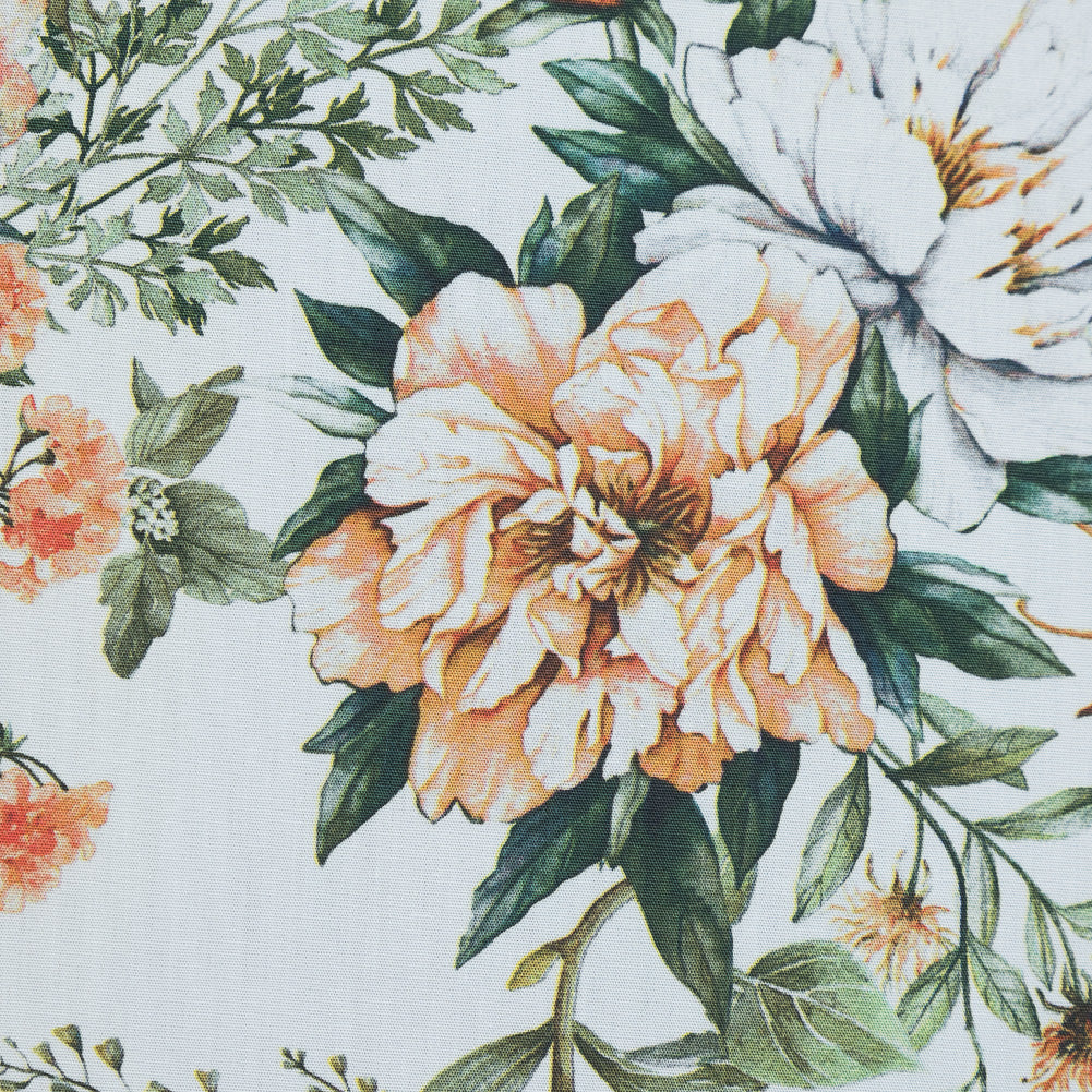 Cotton Poplin - Orange and Green Floral - Les Fleurs de L'amour Print - Mood Exclusive Jacques Collection - Detail